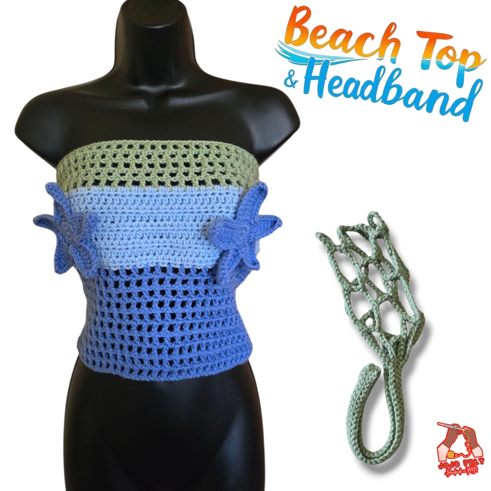 Crochet Beach Top & Headband Set, HandmadebyMe, Large-Xl, Lightweight, Y2k